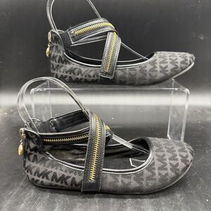 Michael Kors Strappy Zaza Ballet Flats Girls Size 2 Black Logo Designer